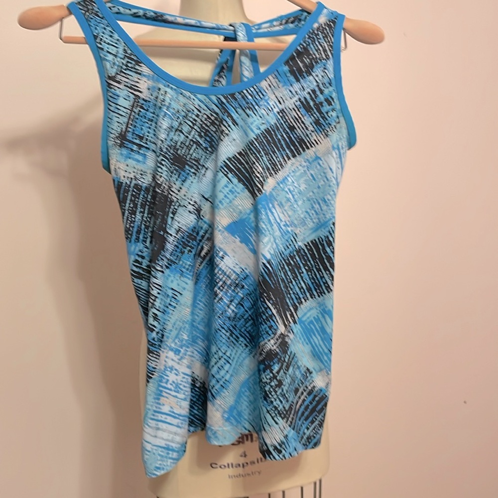 Women’s Tank Top Blue & Black & Beige Xersion Sz Large